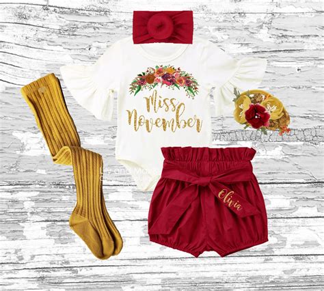 Miss November Girls Outfit, Personalized FALL Girls Short Set, Floral ...