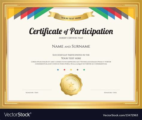 Certificate of participation template with gold border and color… | Certificate of participation ...