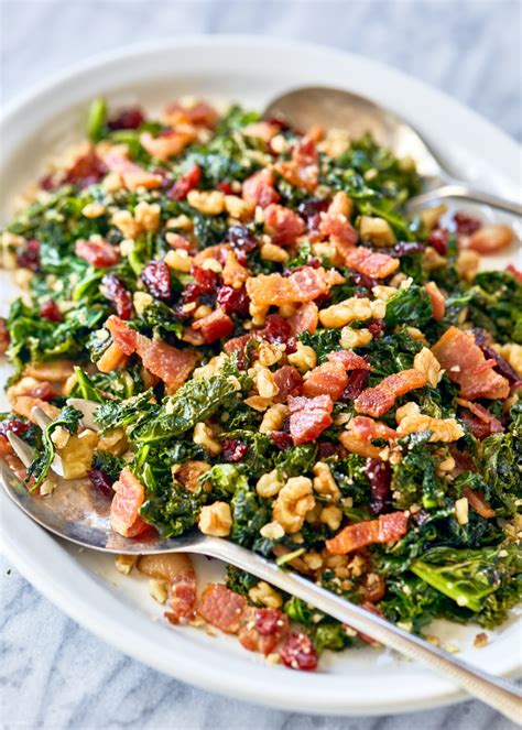 Healthy Sautéed Kale Salad with Bacon, Walnuts and Cranberries | Kale ...