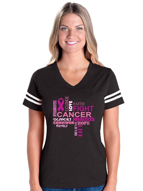 Womens Fight Breast Cancer Football V-Neck T-Shirt - Walmart.com