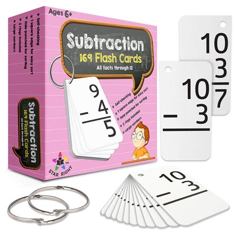 Buy Star Right Subtraction Flashcards with 2 Metal Binder Rings - 169 ...