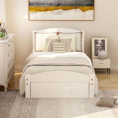 ANBAZAR Twin Size White Platform Bed Frame with Drawers Twin Bed Frame ...