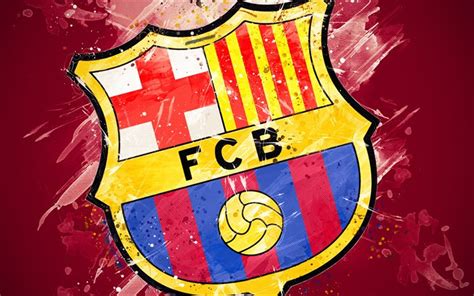 the emblem of barcelona is painted on a red background with watercolor ...