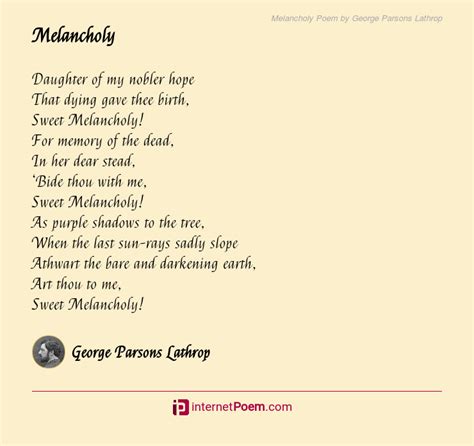 Melancholy Poem by George Parsons Lathrop