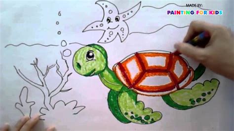 Painting animals for kids | How to draw a sea turtle step by step easy | Art for kids - YouTube