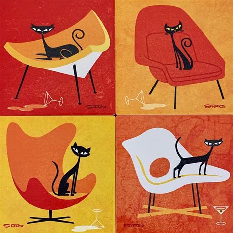 The Shag stores on Instagram: ““Cats & Iconic Chairs” set of four earthenware drink coasters. To ...