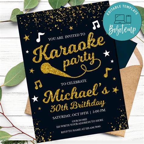 Karaoke Party Invitation Customizable Template | Bobotemp in 2024 | Party invitations, Party ...