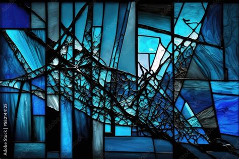 abstract blue stained glass with black streaks collage modern art ...