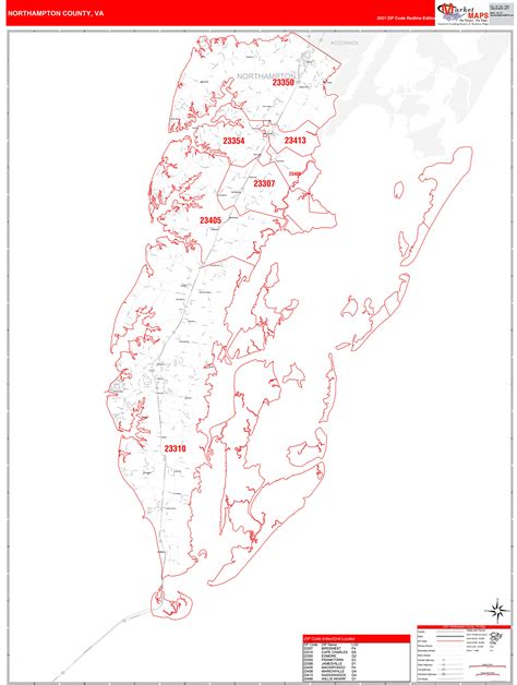 Northampton County, VA Zip Code Wall Map Red Line Style by MarketMAPS ...