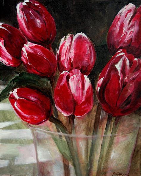 Red Tulips Painting by Jun Jamosmos - Fine Art America