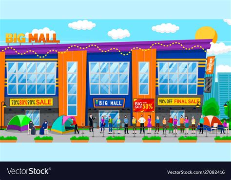 Shopping mall line people waiting for sale Vector Image