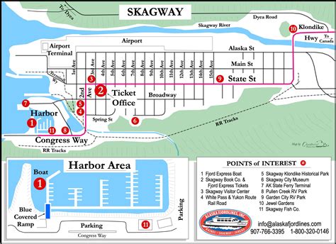 Skagway Visitor Map - Fjord Express to Juneau - 1-800-320-0146