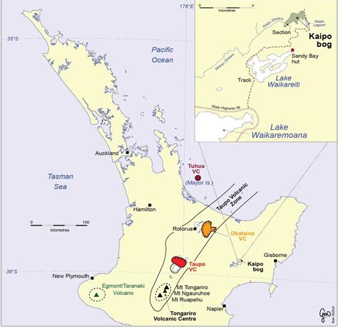 Map of central and northern North Island, New Zealand, showing source ...