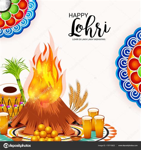 Vector Illustration Festival Happy Lohri Background Happy Wishes Lohri ...