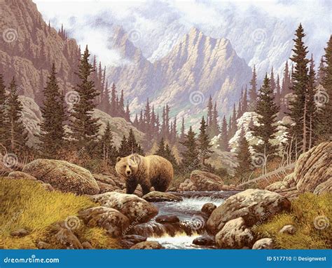 Grizzly Bear In The Rocky Mountains Stock Illustration - Illustration of yellowstone, mountains ...