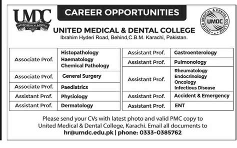 United Medical & Dental College UMDC Faculty Jobs 2021 2024 Job ...