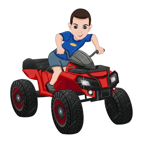 Premium Vector | Cartoon cheerful boy on an atv