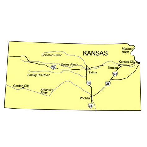 Kansas US State PowerPoint Map, Highways, Waterways, Capital and Major ...