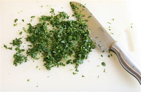 Chopping cilantro