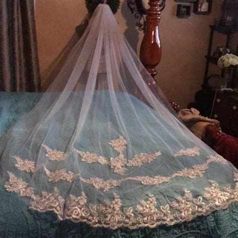 pm | Accessories | New Beautiful Cathedral Veil With Lace | Poshmark