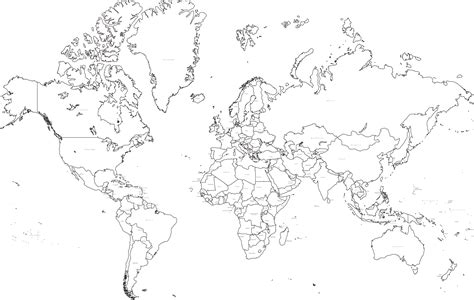 35 x 22 inch Black and White World Map - Mercator Projection