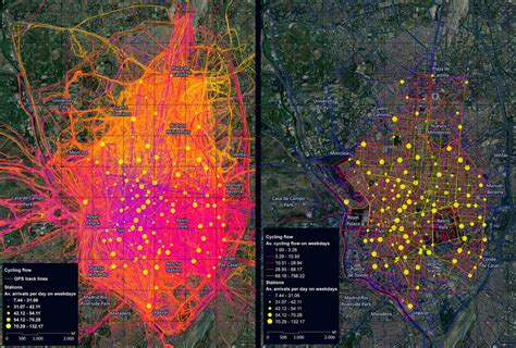 GPS track lines (left) and assigned cycling flow considering ...