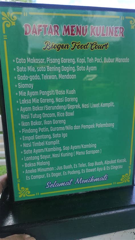 Carta del restaurante Biogen Food Court - Kantin Biogen, Bogor