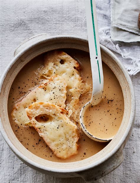 White onion soup with Gruyère croûtes recipe | Sainsbury`s Magazine