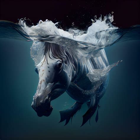 Horse swimming underwater in blue water. 3d render illustration., Image ...