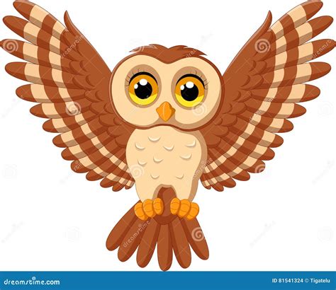 Cute owl cartoon flying stock vector. Illustration of spread - 81541324