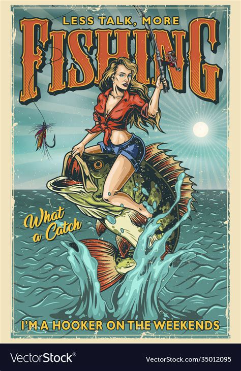 Fishing vintage colorful poster Royalty Free Vector Image