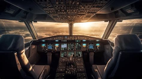 Premium AI Image | Cockpit of airplane inside view flight deck of ...