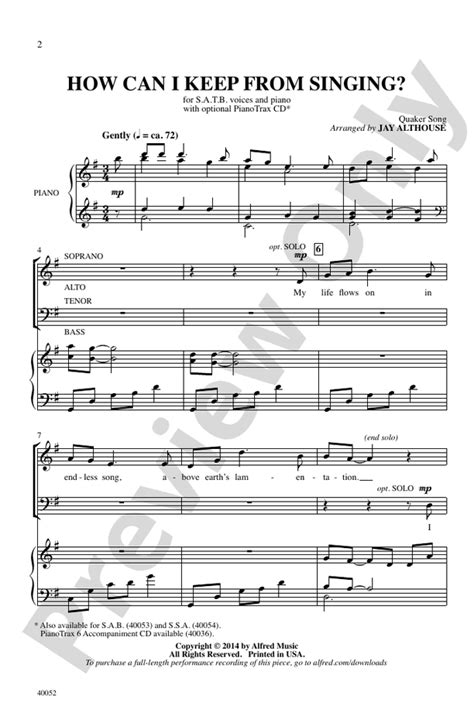 How Can I Keep from Singing?: SATB Choral Octavo - Digital Sheet Music Download