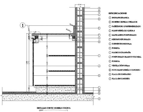 Detail cut kitchen cabinet section plan dwg file - Cadbull