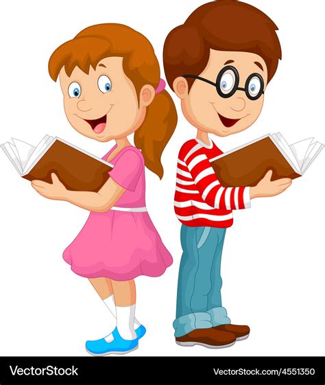 Cartoon kids reading book Royalty Free Vector Image