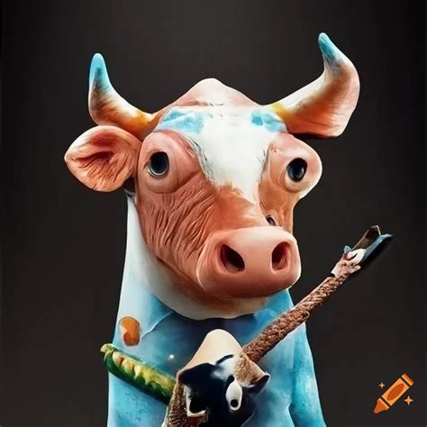 Sculpted dairy cow movie poster with cuckoo clock style, graphic novel by norman rockwell on Craiyon