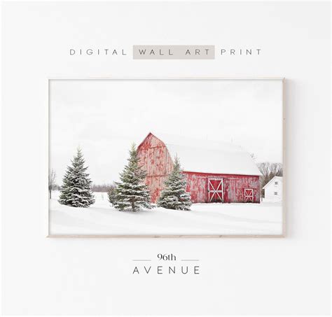 Winter Wall Art Red Barn Print Christmas Downloadable Prints - Etsy