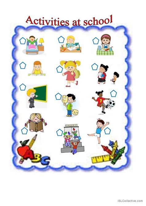 ACTIVITIES AT SCHOOL: English ESL worksheets pdf & doc