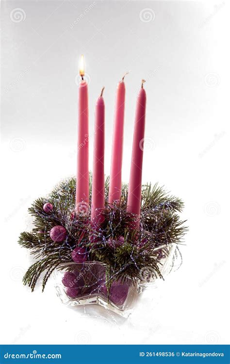 First Advent Week, Candle Wreath Isolated Stock Photo - Image of seasonal, december: 261498536