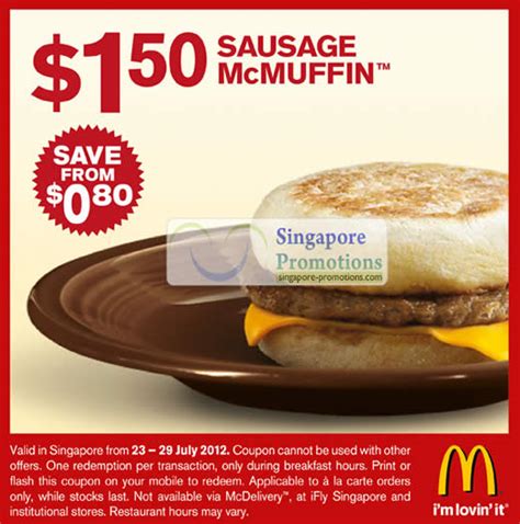 Sausage McMuffin (Breakfast Hours) Coupon » McDonald’s Singapore $1.50 ...