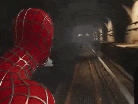 Train scene with Raimi suit | Marvel's Spider-Man | Know Your Meme