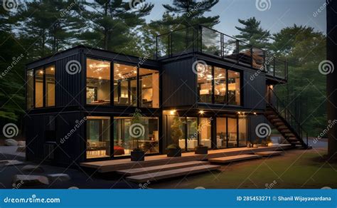 Shipping Container House, Modern 2-Floor Home Redefining Sustainable Architecture, Black ...