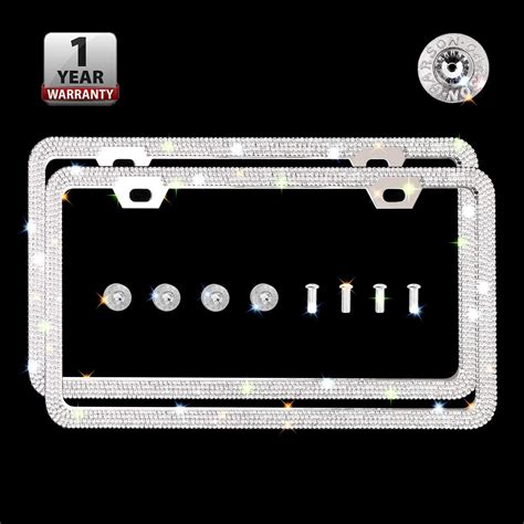 Indeedbuy Sparkle Crystal Bling Car Thin Border License Plate Frame, Luxury Handmade Waterproof ...