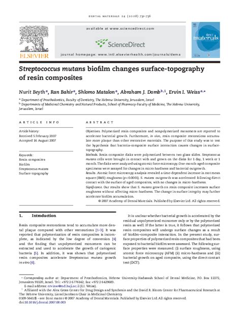 (PDF) S. mutans Alters Surface Roughness of Resin Composites