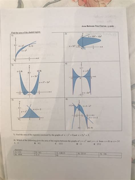 Area Between 2 Curves Worksheet