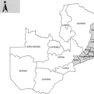 Map of Zambia showing the Eastern Province with its political districts ...