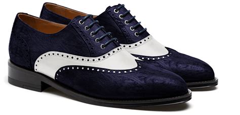 Full Brogue shoes - blue & white velvet & leather
