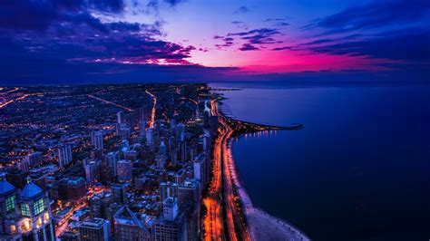 2048x273 Resolution Chicago City View at Sunset 2048x273 Resolution ...