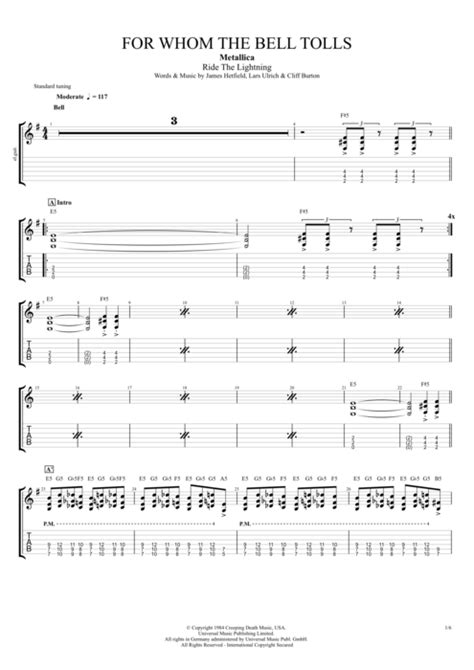 For Whom the Bell Tolls by Metallica - Full Score Guitar Pro Tab | mySongBook.com