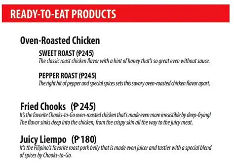 Menu at Chooks To Go, Muntinlupa, Soldiers Hills Village